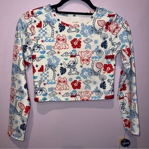 Disney LILO Stitch Long Sleeve Crop Top Swim‎ Top NWT XL 14 Girls Cat Jack